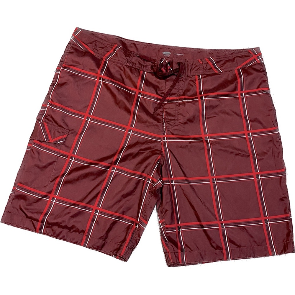 Men’s cargo swim trunks | red plaid | sz 3XXL| brand new
